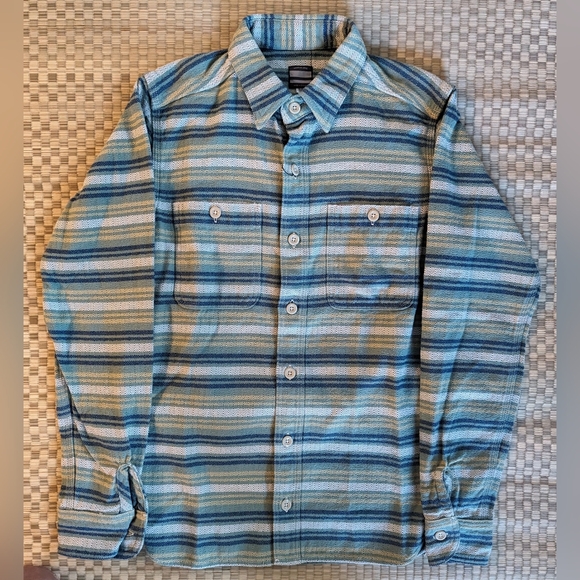 Momotaro Striped Thick Flannel Button Up Shirt Green Men's Size 36 Made in Japan - Picture 1 of 7